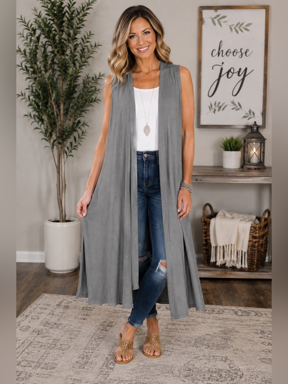 LuLaRoe ‘JOY’ Gray Duster Vest Large